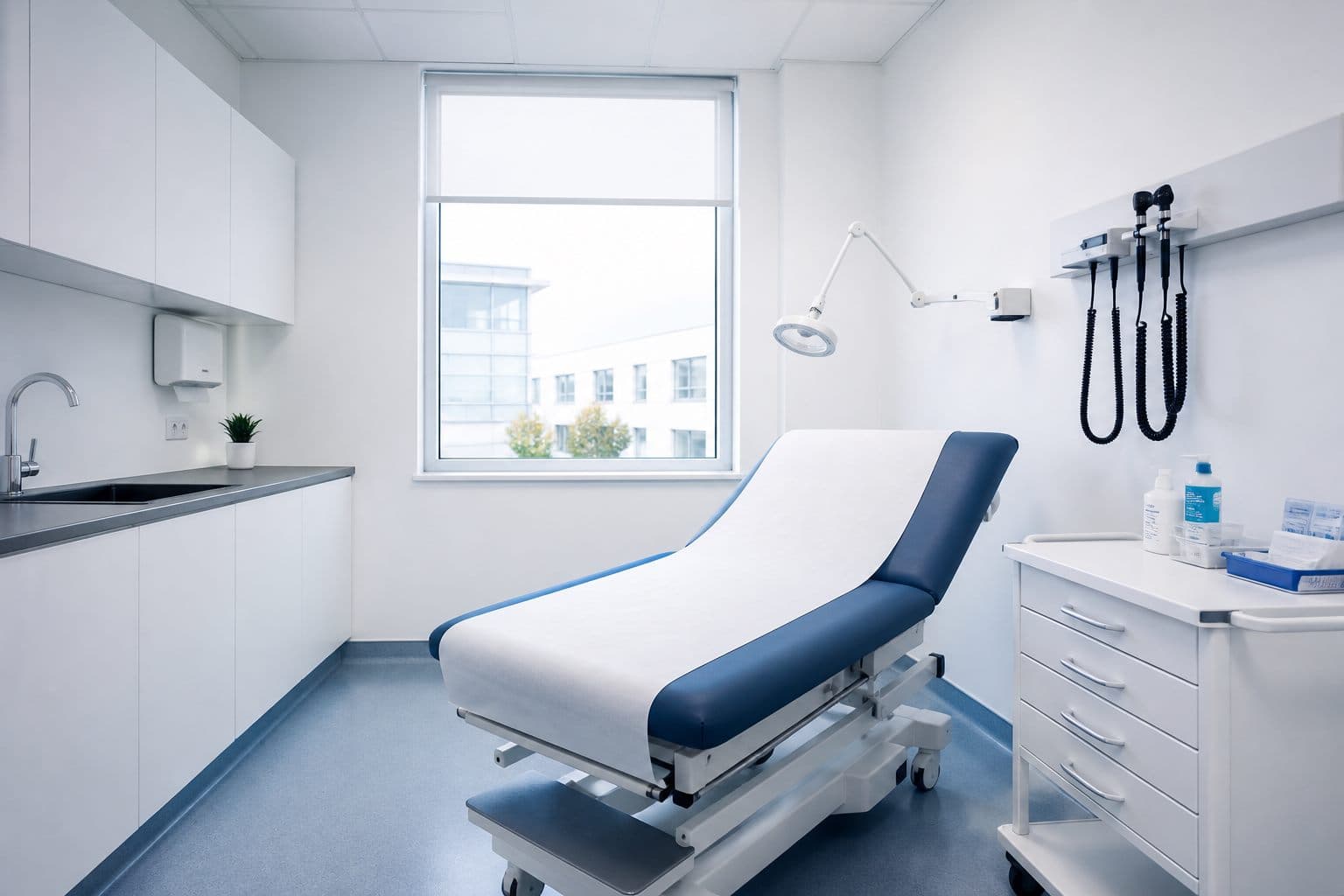 Disinfected medical clinic examination room cleaned by a professional healthcare cleaning team
